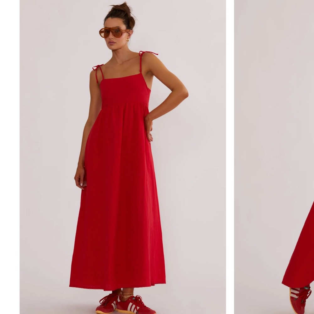 BEACH RIOT VALORY MAXI DRESS RED LINEN, SIZE LARGE 1633